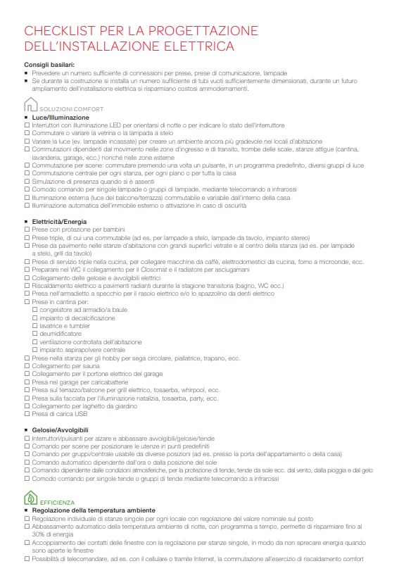 Check list sulla progettazione dell’installazione elettrica