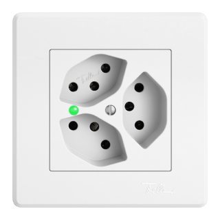 Produktbild einer dreifach Steckdose mit Spannungsanzeige in weiss