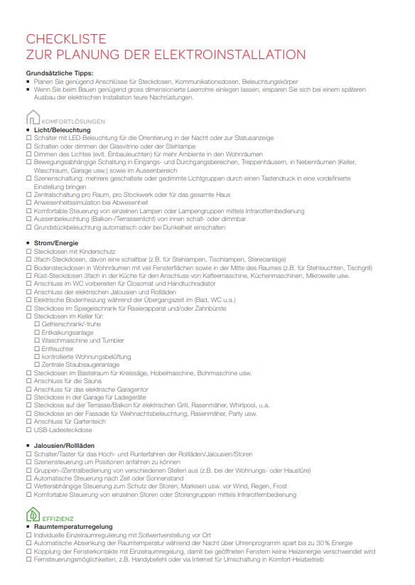 Checkliste zur Planung der Elektroinstallation