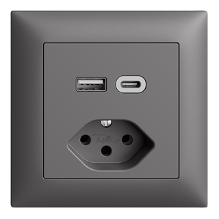 Prise de charge USB en gris foncé. Image du produit.